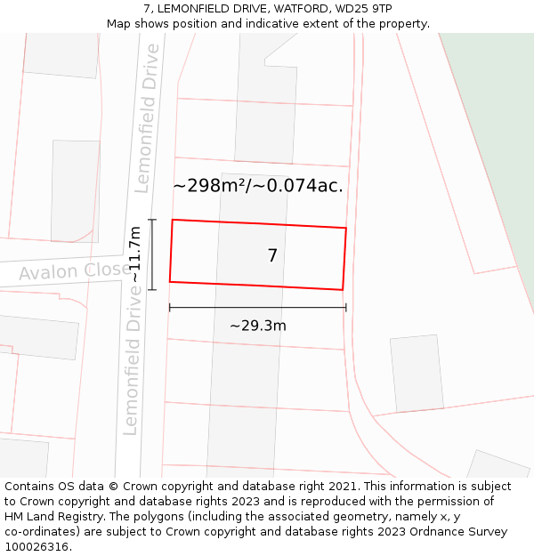 7, LEMONFIELD DRIVE, WATFORD, WD25 9TP: Plot and title map