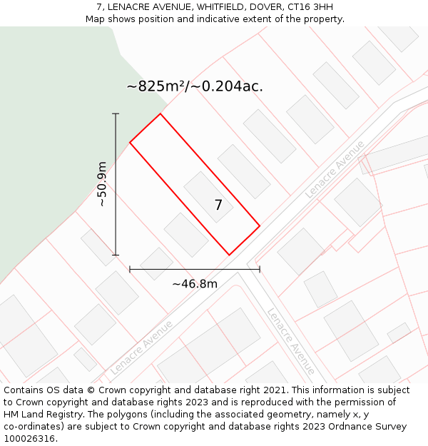7, LENACRE AVENUE, WHITFIELD, DOVER, CT16 3HH: Plot and title map