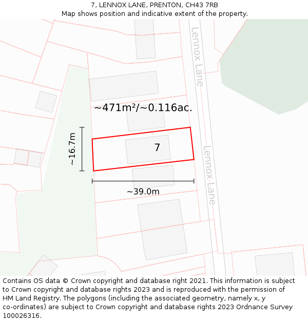 7, LENNOX LANE, PRENTON, CH43 7RB: Plot and title map