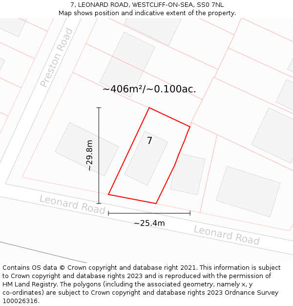 7, LEONARD ROAD, WESTCLIFF-ON-SEA, SS0 7NL: Plot and title map