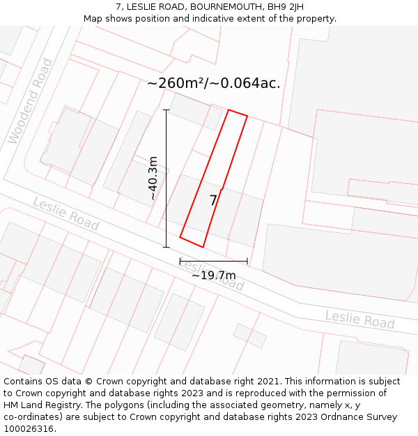 7, LESLIE ROAD, BOURNEMOUTH, BH9 2JH: Plot and title map