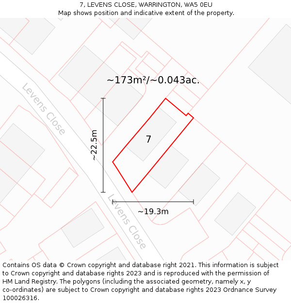 7, LEVENS CLOSE, WARRINGTON, WA5 0EU: Plot and title map