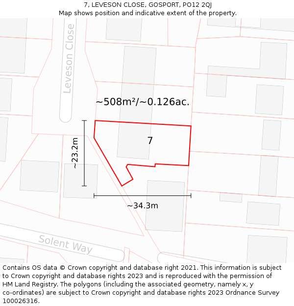 7, LEVESON CLOSE, GOSPORT, PO12 2QJ: Plot and title map