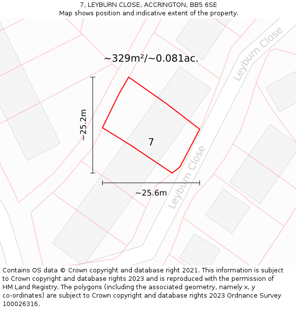 7, LEYBURN CLOSE, ACCRINGTON, BB5 6SE: Plot and title map