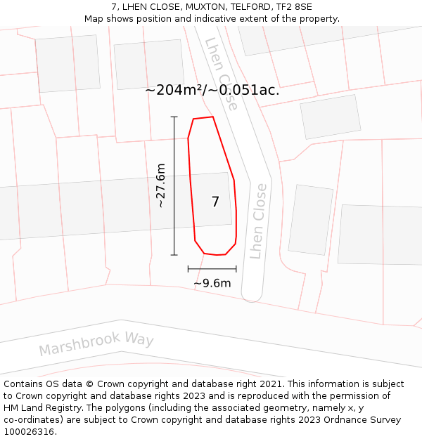 7, LHEN CLOSE, MUXTON, TELFORD, TF2 8SE: Plot and title map