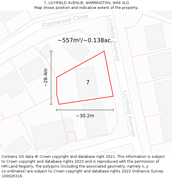 7, LICHFIELD AVENUE, WARRINGTON, WA4 3LG: Plot and title map