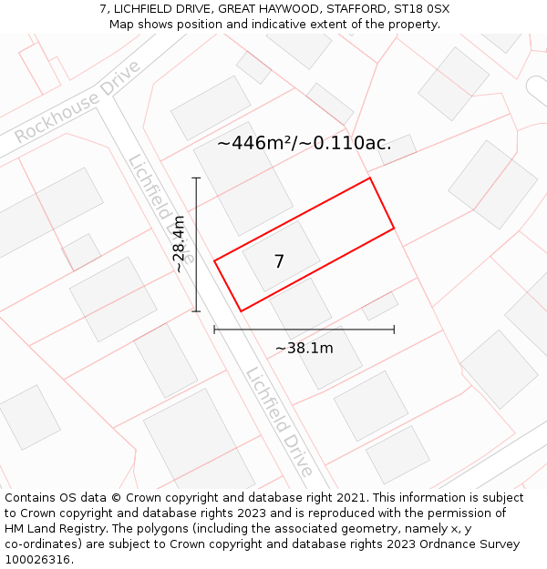 7, LICHFIELD DRIVE, GREAT HAYWOOD, STAFFORD, ST18 0SX: Plot and title map