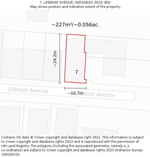 7, LIFEBOAT AVENUE, SKEGNESS, PE25 3EW: Plot and title map