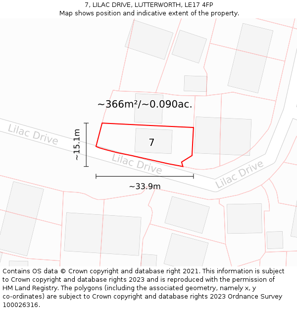 7, LILAC DRIVE, LUTTERWORTH, LE17 4FP: Plot and title map