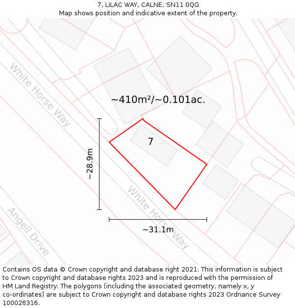 7, LILAC WAY, CALNE, SN11 0QG: Plot and title map