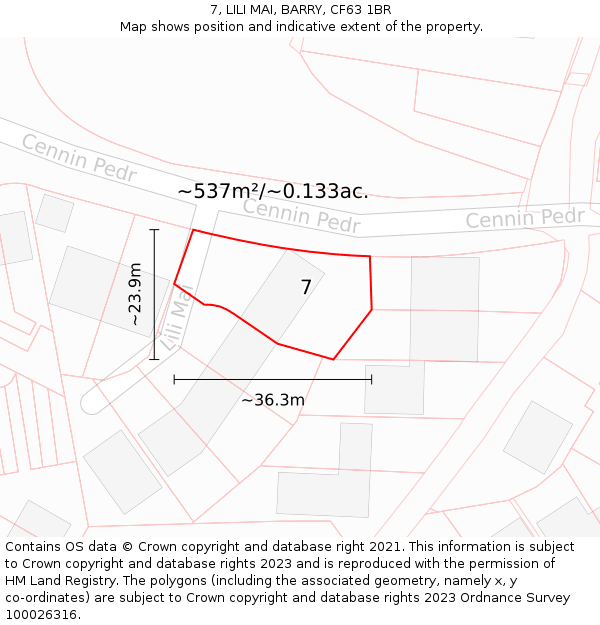 7, LILI MAI, BARRY, CF63 1BR: Plot and title map