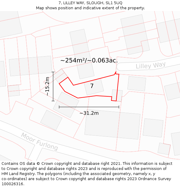 7, LILLEY WAY, SLOUGH, SL1 5UQ: Plot and title map