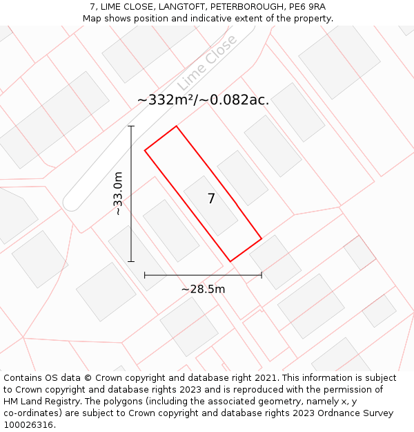 7, LIME CLOSE, LANGTOFT, PETERBOROUGH, PE6 9RA: Plot and title map