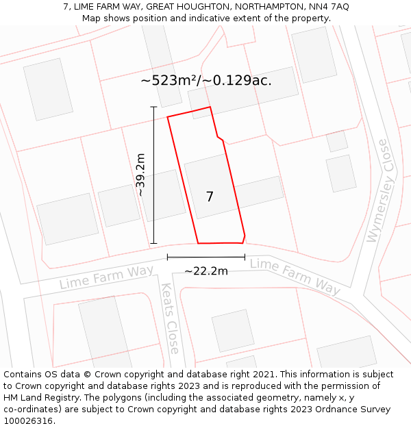 7, LIME FARM WAY, GREAT HOUGHTON, NORTHAMPTON, NN4 7AQ: Plot and title map