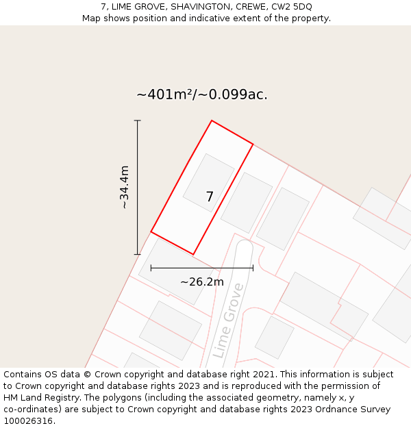 7, LIME GROVE, SHAVINGTON, CREWE, CW2 5DQ: Plot and title map