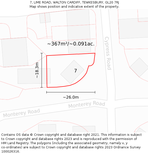 7, LIME ROAD, WALTON CARDIFF, TEWKESBURY, GL20 7RJ: Plot and title map