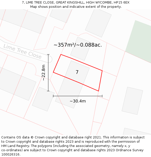 7, LIME TREE CLOSE, GREAT KINGSHILL, HIGH WYCOMBE, HP15 6EX: Plot and title map