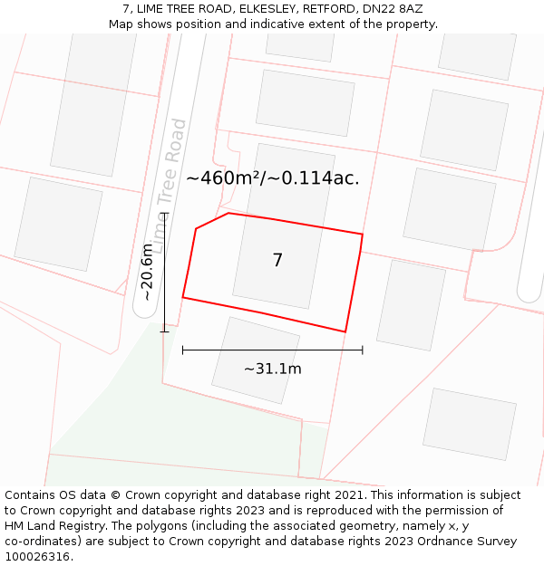 7, LIME TREE ROAD, ELKESLEY, RETFORD, DN22 8AZ: Plot and title map
