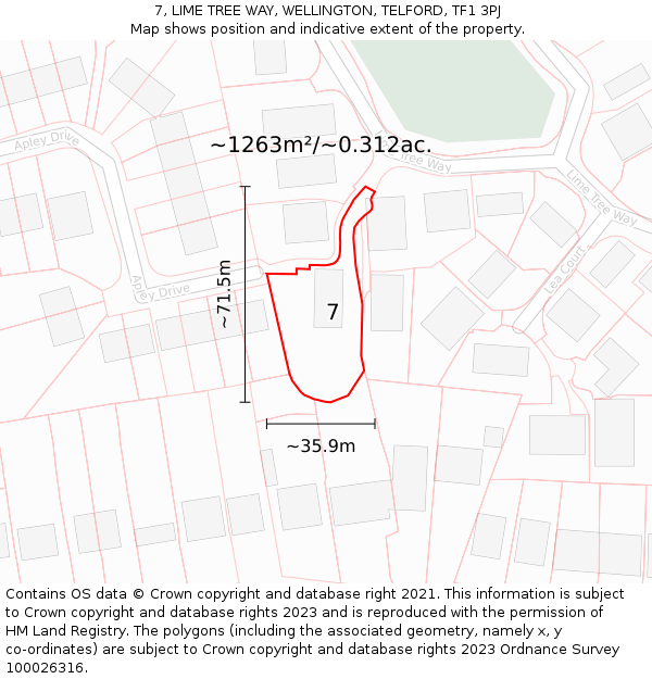 7, LIME TREE WAY, WELLINGTON, TELFORD, TF1 3PJ: Plot and title map