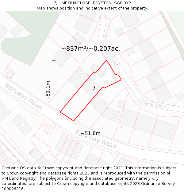 7, LIMEKILN CLOSE, ROYSTON, SG8 9XP: Plot and title map