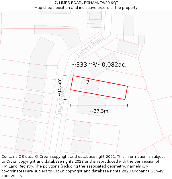 7, LIMES ROAD, EGHAM, TW20 9QT: Plot and title map