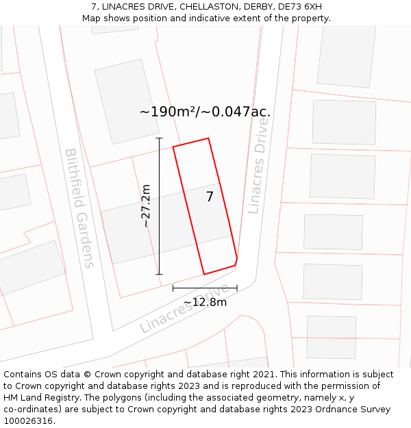 7, LINACRES DRIVE, CHELLASTON, DERBY, DE73 6XH: Plot and title map