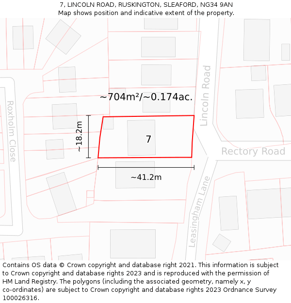 7, LINCOLN ROAD, RUSKINGTON, SLEAFORD, NG34 9AN: Plot and title map