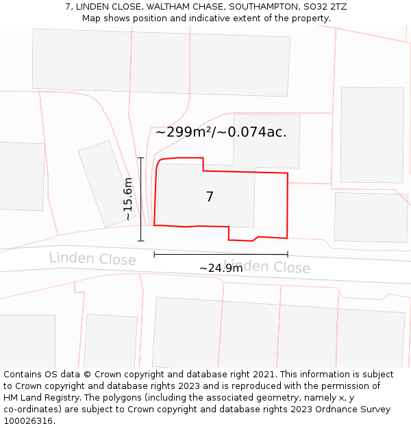 7, LINDEN CLOSE, WALTHAM CHASE, SOUTHAMPTON, SO32 2TZ: Plot and title map