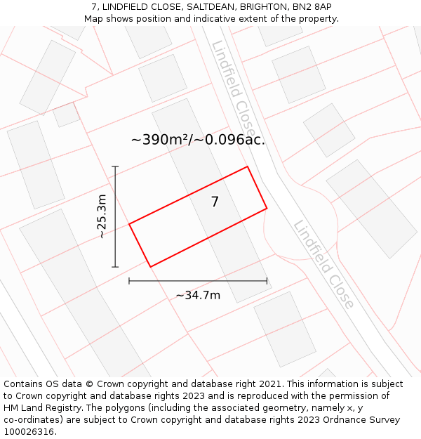 7, LINDFIELD CLOSE, SALTDEAN, BRIGHTON, BN2 8AP: Plot and title map