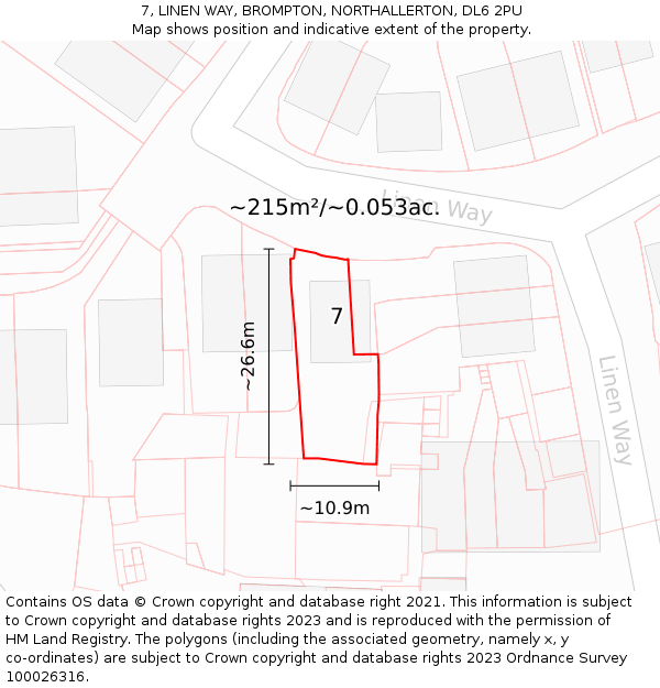 7, LINEN WAY, BROMPTON, NORTHALLERTON, DL6 2PU: Plot and title map