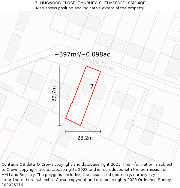 7, LINGWOOD CLOSE, DANBURY, CHELMSFORD, CM3 4QE: Plot and title map