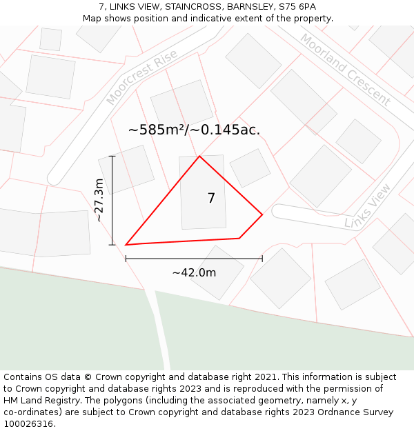 7, LINKS VIEW, STAINCROSS, BARNSLEY, S75 6PA: Plot and title map