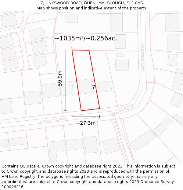 7, LINKSWOOD ROAD, BURNHAM, SLOUGH, SL1 8AS: Plot and title map