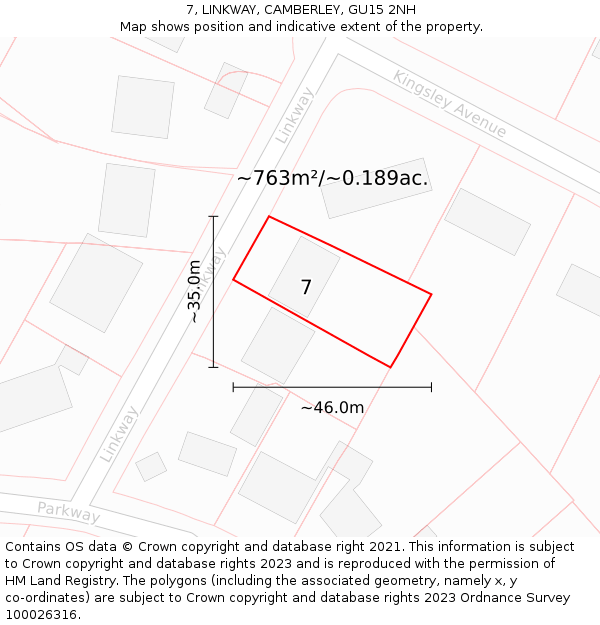 7, LINKWAY, CAMBERLEY, GU15 2NH: Plot and title map