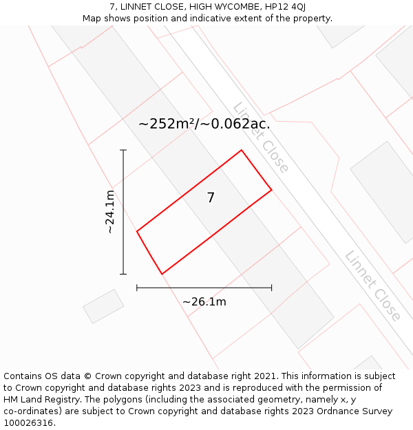 7, LINNET CLOSE, HIGH WYCOMBE, HP12 4QJ: Plot and title map