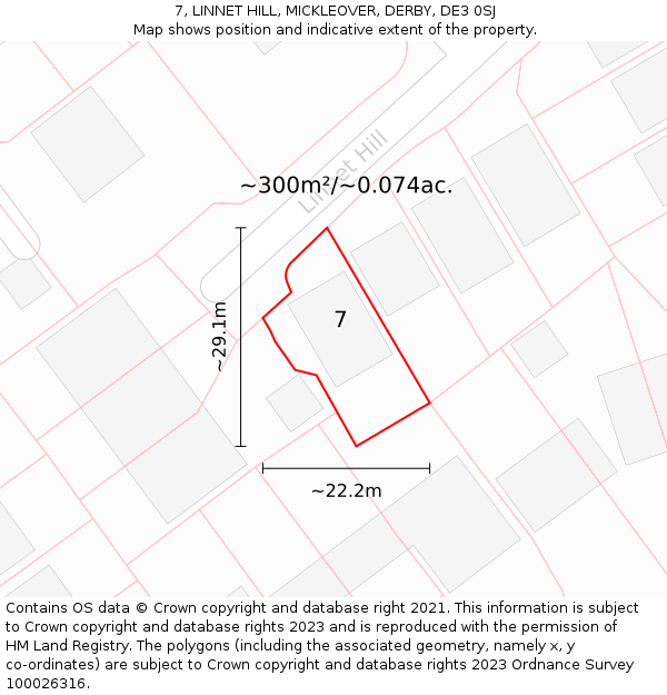 7, LINNET HILL, MICKLEOVER, DERBY, DE3 0SJ: Plot and title map