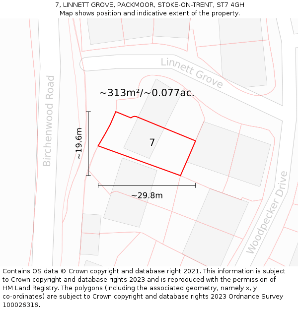 7, LINNETT GROVE, PACKMOOR, STOKE-ON-TRENT, ST7 4GH: Plot and title map