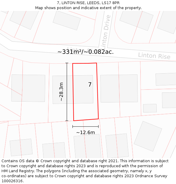 7, LINTON RISE, LEEDS, LS17 8PR: Plot and title map
