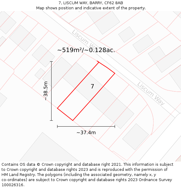 7, LISCUM WAY, BARRY, CF62 8AB: Plot and title map