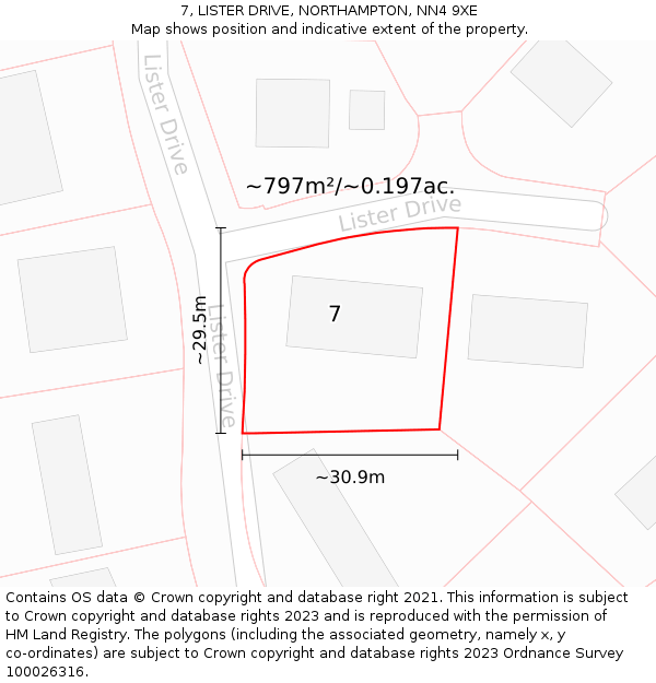 7, LISTER DRIVE, NORTHAMPTON, NN4 9XE: Plot and title map