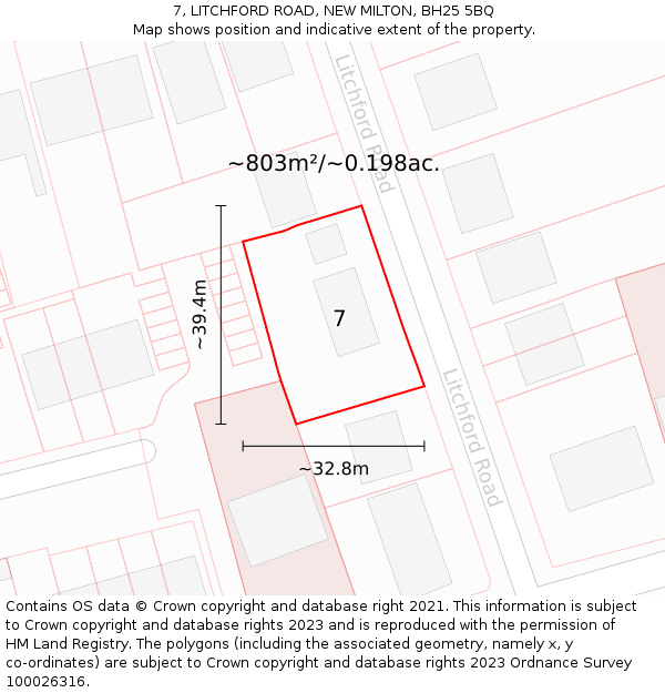 7, LITCHFORD ROAD, NEW MILTON, BH25 5BQ: Plot and title map