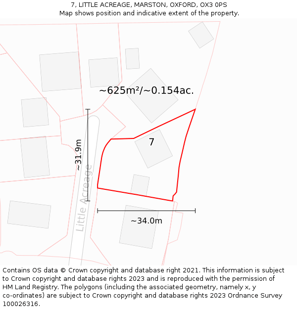 7, LITTLE ACREAGE, MARSTON, OXFORD, OX3 0PS: Plot and title map