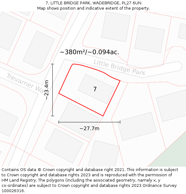 7, LITTLE BRIDGE PARK, WADEBRIDGE, PL27 6UN: Plot and title map