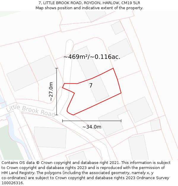 7, LITTLE BROOK ROAD, ROYDON, HARLOW, CM19 5LR: Plot and title map