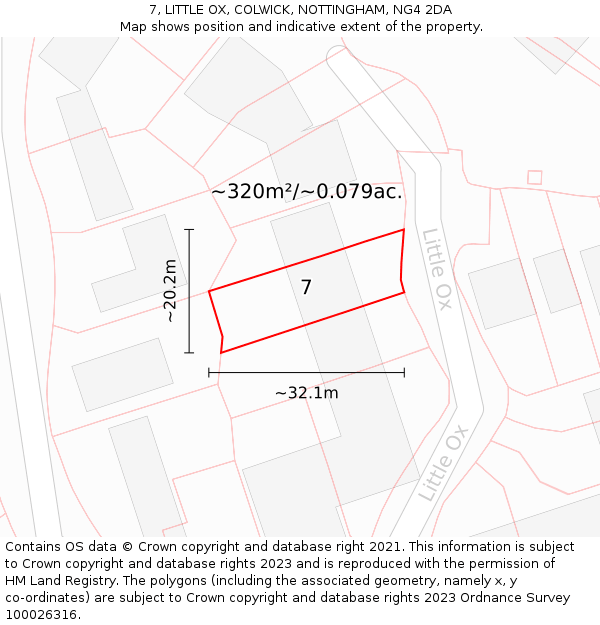 7, LITTLE OX, COLWICK, NOTTINGHAM, NG4 2DA: Plot and title map