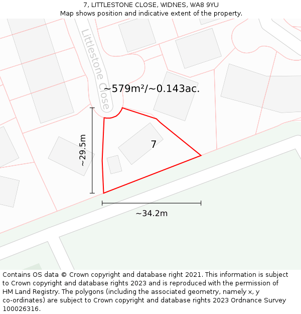 7, LITTLESTONE CLOSE, WIDNES, WA8 9YU: Plot and title map