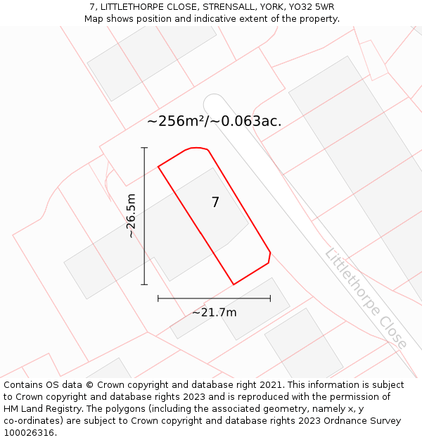 7, LITTLETHORPE CLOSE, STRENSALL, YORK, YO32 5WR: Plot and title map