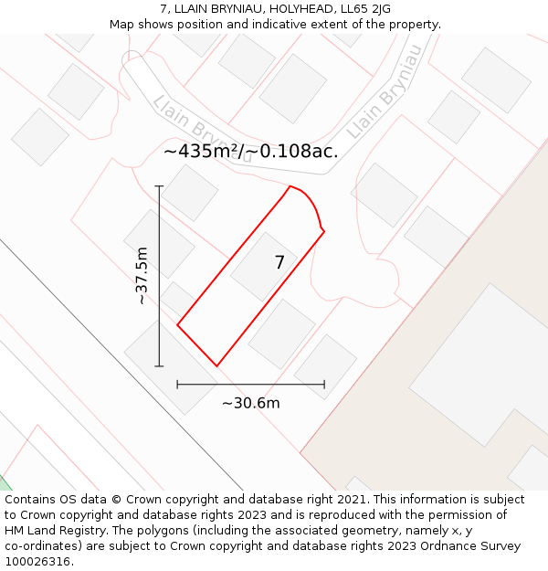 7, LLAIN BRYNIAU, HOLYHEAD, LL65 2JG: Plot and title map