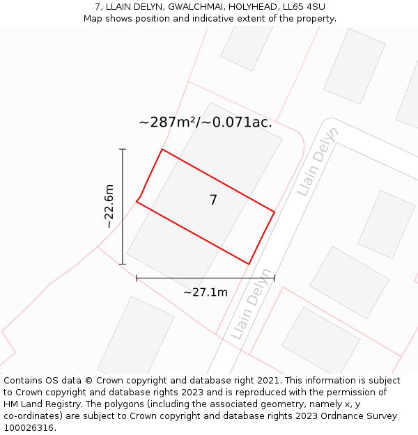 7, LLAIN DELYN, GWALCHMAI, HOLYHEAD, LL65 4SU: Plot and title map