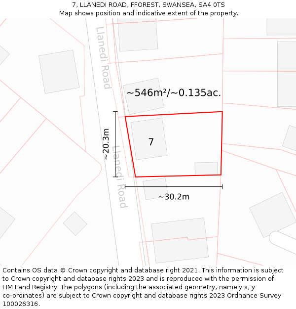 7, LLANEDI ROAD, FFOREST, SWANSEA, SA4 0TS: Plot and title map